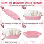 Pink 12 Set Small Woven Gift Basket with Gift Bags Ribbons Empty Gifts Baskets Woven Rope Storage Basket with Handles for Birthday Baby Shower Nursery Toy Organizer 9.1"x 5.1" x 2.8" - Image 4