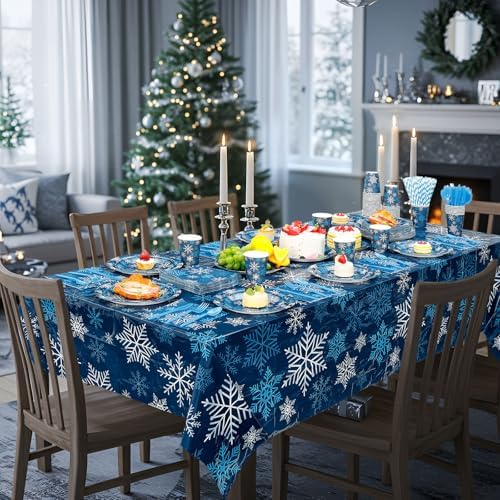 Funnymoom 452 Pcs Dark Blue Winter Snowflake Party Supply 50, Plate Cup set - Image 5
