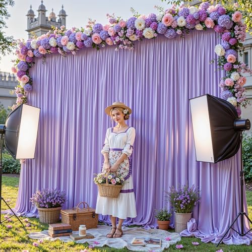 20x10ft Lavender Backdrop Curtain Panels for Parties - Wrinkle Free Polyester Photo Curtain Backdrop Wedding Back Drop Fabric Drapes for Party Decorations Background for Photography - Image 2