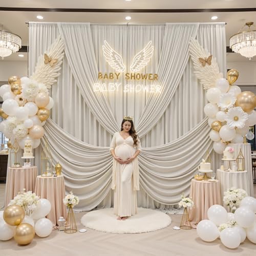 20ftx12ft Beige Backdrop Curtains for Wedding Party 4 Panels 5×12FT Tall - Image 3