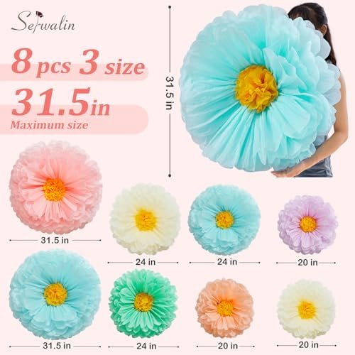 Serwalin 8 Pcs 31.5*24*20" Pastel Giant Paper Flowers Decorations for Wall - Image 2