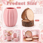 Rtteri 6 Set 5.12" Ceramic Pumpkin Vase with Wood Slices Glazed Fall Flower Pots for Autumn Home Decor Smooth Pottery Planter Pack for Thanksgiving Tabletop Decoration Housewarming Gifts (Pink) - Image 2