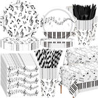 Potchen 452 Pcs Music Notes Plates Napkins Party Supply, White Black by Potchen