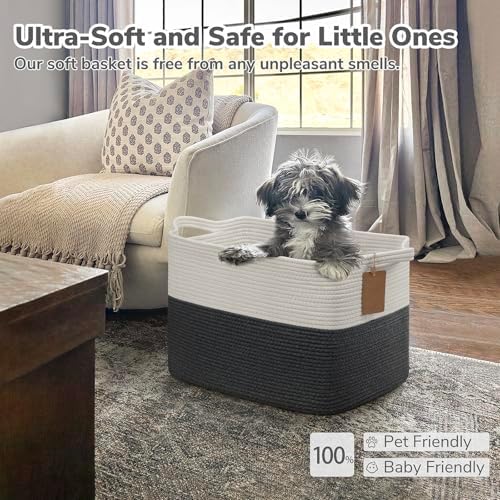 Goodpick 50L Large Woven Rope Storage Basket, Rectangle, Dark Gray - Image 5