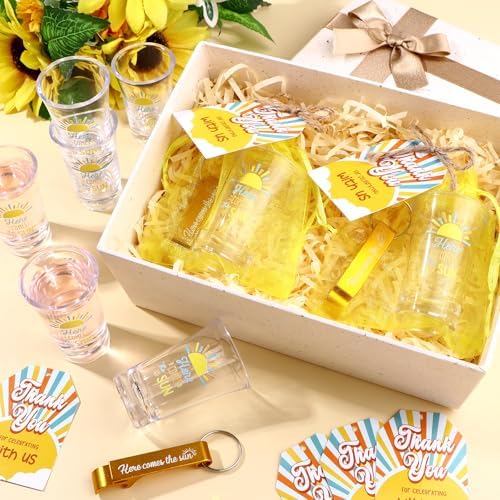 36 Set Here Comes The Son Acrylic Shot Glasses Plastic Baby Shower Favors Shot Glasses with Bottle Opener Keychain Thank You Cards Bags for Gender Reveal Guests New Born Party Return Gift - Image 5
