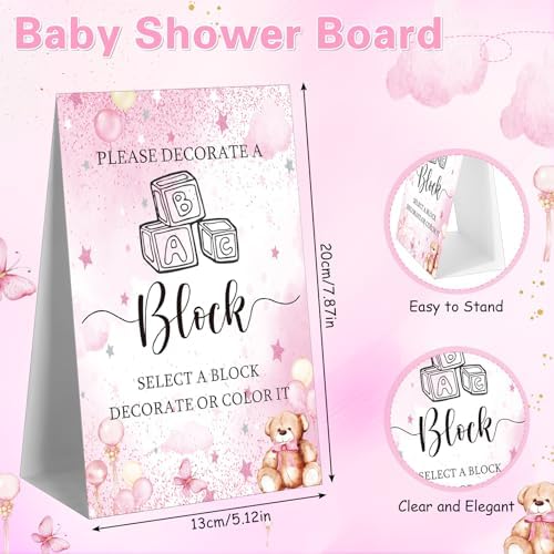 Marsui 136 Pcs Baby Shower Blocks to Decorate Game Kit, Pink Bear - Image 3