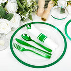 I00000 350 Green Plastic Plates, Clear Disposable Dinnerware Set for Party - Image 6
