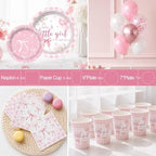 Yingoto 145 Pcs Pink Bow Baby Shower Decorations Tableware Set, Serves 20 - Image 5
