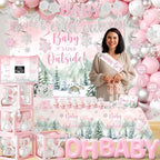 Baby It’s Cold Outside Baby Shower Decorations, Pink Winter Baby Shower Decorations for Girl Winter Woodland Tablecloth Banner Backdrop Balloon Box Cupcake Topper Hanging Swirl for Girl Gender Reveal - Image 5