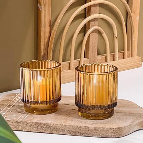 Kate Aspen 12PCS Vintage Ribbed Amber Glass Tealight & Votive Candle Holders, Fall Decor, Boho Decor, Shelf Decoration for Wedding, Bachelorette, Bridal Shower & Anniversary - Image 3