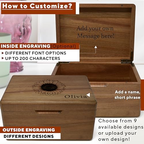 Sunflower Wooden Keepsake Box Unique Gift for Women Floral Keepsake - Image 3