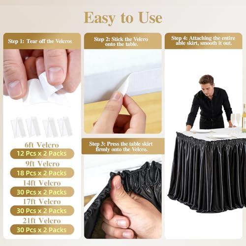 17ft Black Satin Table Skirt for Rectangle & Round Table Teacher Desk Skirt - Image 6