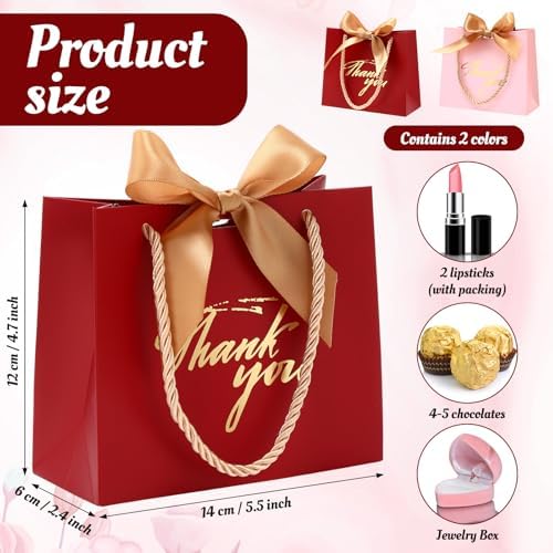 Colarr 60 Pcs Small Thank You Gift Bags with Handles, Pink and Red Bag - Image 2