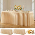 Dark Champagne Polyester Table Cloths for Rectangle 8 Foot Tables, 2 Pack Wrinkle Free Tablecloths Stretchy Banquet Ruffle Fitted Table Cover Desk Skirt for Parties Wedding Birthday Baby Shower by Unknown