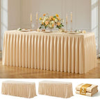 Dark Champagne Polyester Table Cloths for Rectangle 8 Foot Tables, 2 Pack Wrinkle Free Tablecloths Stretchy Banquet Ruffle Fitted Table Cover Desk Skirt for Parties Wedding Birthday Baby Shower by Unknown