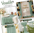 12 Pack Sage Green Cheesecloth Table Runners 10FT Long – 35 x 120 Inch Boho Gauze Table Runners for Engagement, Wedding, Baby Shower & Home Decor – Soft Wrinkled Polyester Fabric - Image 6