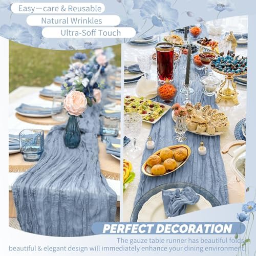 Showgeous 20 Pack Dusty Blue Cheesecloth Table Runner, 17 x 108 Inches - Image 6