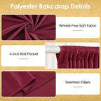 10x10ft Burgundy Backdrop Curtains for Wedding Parties Wrinkle Free Wine Red Curtains Photo Backdrop Drapes for Photography Birthday Baby Shower Soft Fabric Party Backgournd for Photoshoot - Image 2