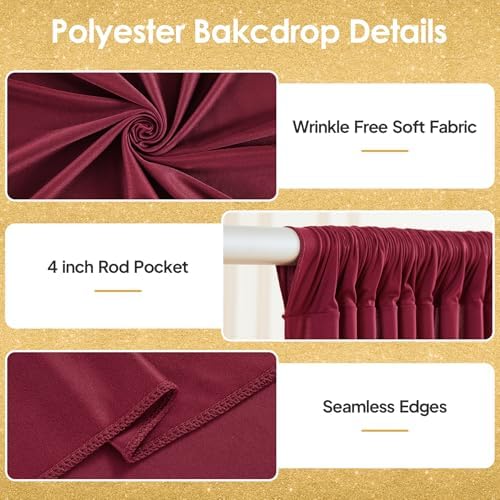 10x10ft Burgundy Backdrop Curtains for Wedding Parties Wrinkle Free Wine Red Curtains Photo Backdrop Drapes for Photography Birthday Baby Shower Soft Fabric Party Backgournd for Photoshoot - Image 2