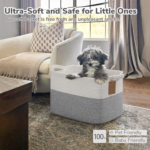 Goodpick 50L Large Woven Rope Storage Basket with Handles, Light Gray - Image 6