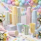 Funnymoom 120 Pcs 12 oz Gingham Paper Cups Gingham Disposable Cups 4 Colors - Image 6