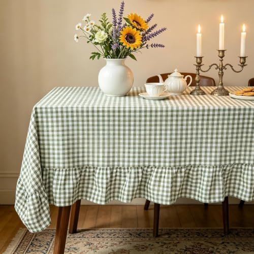 Eternal Beauty Gingham Ruffled Tablecloth Sage Green 52x70 Christmas - Image 4