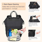 BabbleRoo Diaper Bag Backpack, Multifunction Nappy Changing Bag with Changing Pad, Stroller Straps & Pacifier Case, Unisex Stylish Travel Back Pack for Moms & Dads - Black - Image 5