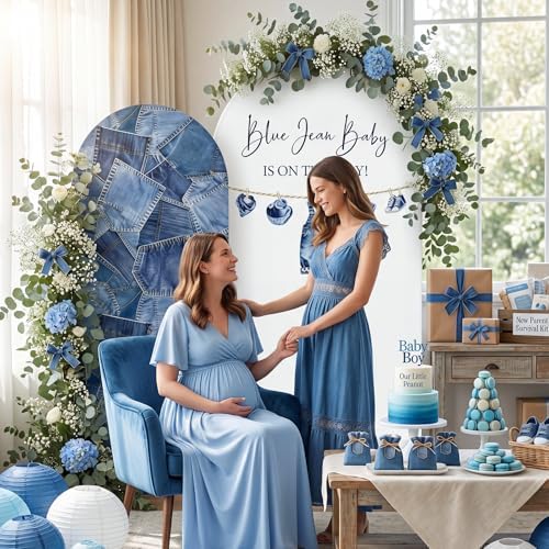 Moukeren Blue Jean Baby Arch Backdrop Cover 6ft and 7.2ft for Denim and Diamonds Themed Baby Shower Party Gender Reveal Birthday Party Banquet Photo Arches Background Decorations - Image 6