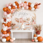 Mocsicka Pumpkin Backdrop for Girl Boy Autumn Fall Baby Shower Party Decorations Boho Blush Floral A Little Pumpkin is On The Way Baby Shower Cake Table Banner (Pink, 10x8ft(120''x96'')) - Image 2