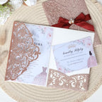 25Pcs Tri-Fold Glitter Wedding Invitations with RSVP Cards and Envelopes - Image 3