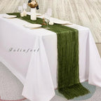 12 Pack Olive Green 10FT Cheesecloth Table Runner Rustic Gauze Cheese Cloth Table Runner for Wedding Bridal Baby Shower Table Decorations Boho Fabric Sheer Birthday Party Decor 20 x 120 Inch Long - Image 4