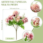 Tigeen 12 Bundles Peonies Artificial Flowers Faux Roses, Fuchsia - Image 2