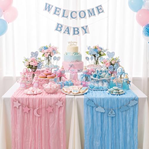 Gilprop 4 Pcs Cheesecloth Table Runner 35" x 120", Pink and Blue - Image 6