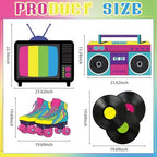 4 Pcs Large 80s Birthday Party Decoration, 23.62 Inch 90s Photo Props, Retro Cardboard Cutout, TV Roller Skates Radio Records Yard Sign for Birthday Supplies Hip Hop Music Theme Accessories - Image 4