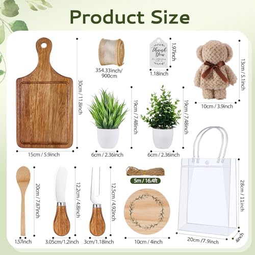 56Pcs Baby Shower Prizes for Game Winners Acacia Cheese Board Fork Butter Spreaders Coasters Towel Artificial Potted Plant Gift Bag for Baby Shower Bridal Shower Favors (6 Sets, Acacia Square Shaped) - Image 4