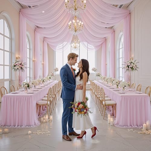 Pink Tulle Tablecloth for 8 FT Rectangle Tables 4-Pack, Ideal for Weddings - Image 6