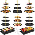 Lzerking Black Gold Dessert Stand Set 13PCS, 6 Tiered Cupcake Display Towers with 4 Serving Trays and 3 Tongs, Round & Square Dessert Holders for Wedding Birthday Graduation Baby Shower Decor by Lzerking
