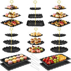 Lzerking Black Gold Dessert Stand Set 13PCS, 6 Tiered Cupcake Display Towers with 4 Serving Trays and 3 Tongs, Round & Square Dessert Holders for Wedding Birthday Graduation Baby Shower Decor by Lzerking