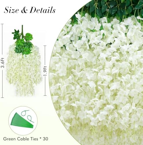 40 Pack White Wisteria Hanging Flowers, Fake Flowers for Decoration - Image 4