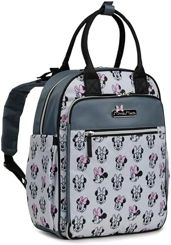Disney Diaper Bag Backpack with Changing Pad Minnie Mouse – 16” Nylon Baby Bag for Parents, Insulated Bottle Holders, Multiple Storage Pockets by Disney