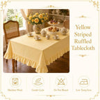 Striped Ruffled Tablecloth 60x120 Inch Cotton Polyester Striped Tablecloth Rectangular Fits 8-10 Seater Table Farmhouse Vintage Table Cover for Home Kitchen Baby Shower Birthday Party Picnic (Yellow) - Image 4