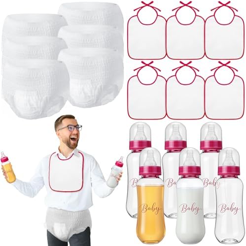 6 Sets Bottle Chug Baby Shower Games Juegos Para Plastic Baby Bottles Bibs Disposable Diapers Gender Reveal Games Baby Changing Diaper Race Game Decoration (Red) by giftlyze