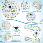 400 Pcs Class of 2026 Light Blue Graduation Decoration Floral for 50 Guests, Flower Blue Gold Graduation Paper Plates Napkins Cups Cutlery Grad Tableware for 2026 Congrats Grad Party Supply - Image 2