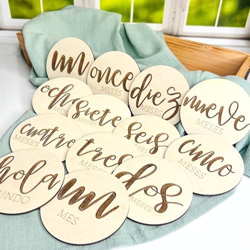 Tarjetas de madera con hitos en español, Spanish Milestone Discs, Spanish Baby Shower, Gift for New Mom, Monthly Photo Props for Boy or Girl, Baby Announcement - Image 2