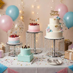 Silver Metal Cake Stand Set of 3, Round Wedding Cupcake Holder - Image 2