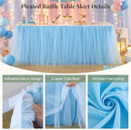 21FT Long Blue Tulle Table Skirt for Rectangle Round Tables 3-Layer Ruffle Desk Teacher Skirt for Back to School Supplies Princess Girls Birthday Party Cake Dessert Classroom Dorm Decor - Image 5