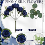12 Bundles Royal Blue Artificial Peonies Silk Flowers Bulk - Image 3