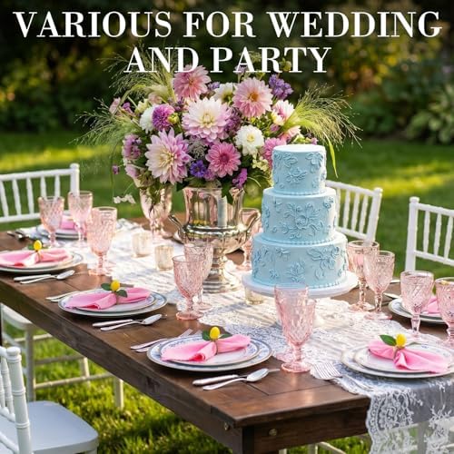Preboun 24 Pcs Pink Cloth Napkins with Lemon Yellow Rings - Image 6