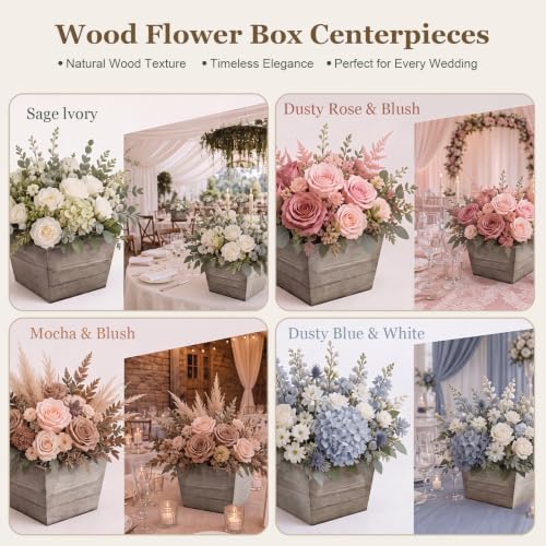 Dandat 8 Set 6 Inch Wooden Flower Box Rustic Table Centerpieces,Brown - Image 6