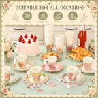 Yungyan 289 Pcs 72 Set Floral Tea Party Supplies, Tea Party Plates and Napkins Set with Tablecloth, Disposable Handle Teacups and Saucers for Birthday Wedding Bridal Shower Decorations(Classic Style) - Image 5